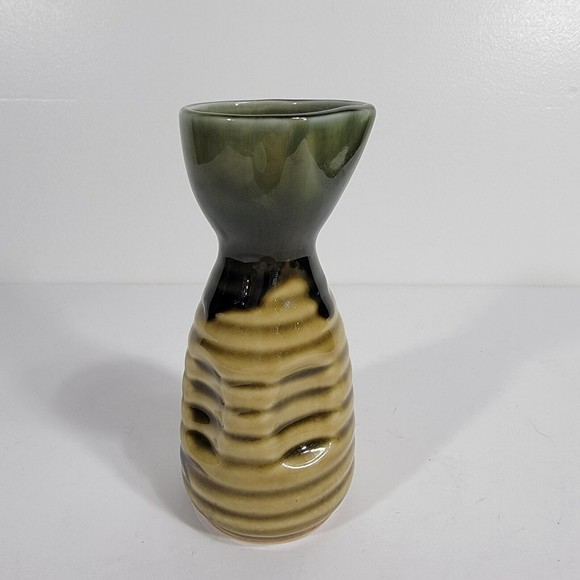 Ceramic Japanese Sake Bottle Brown Green 5 Inches Tall - Picture 3 of 6